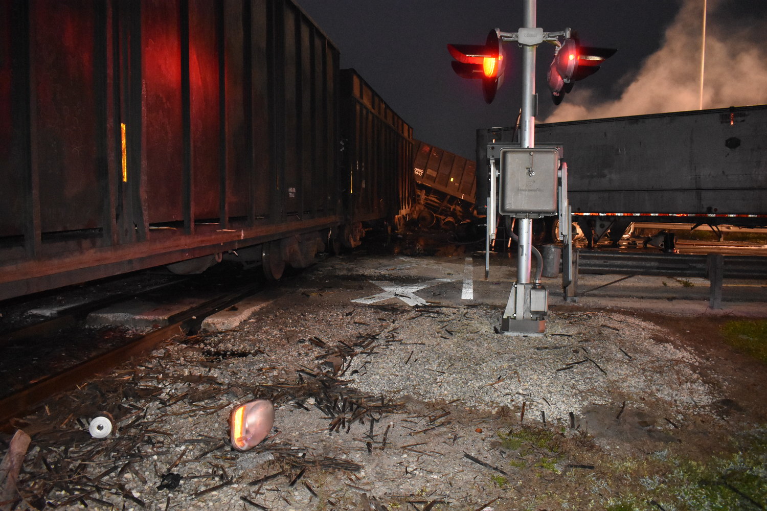 CLEWISTON -- A train derailed after it was struck by a semi on US 27 in the early morning hours of Nov. 28. [Photo courtesy FHP]